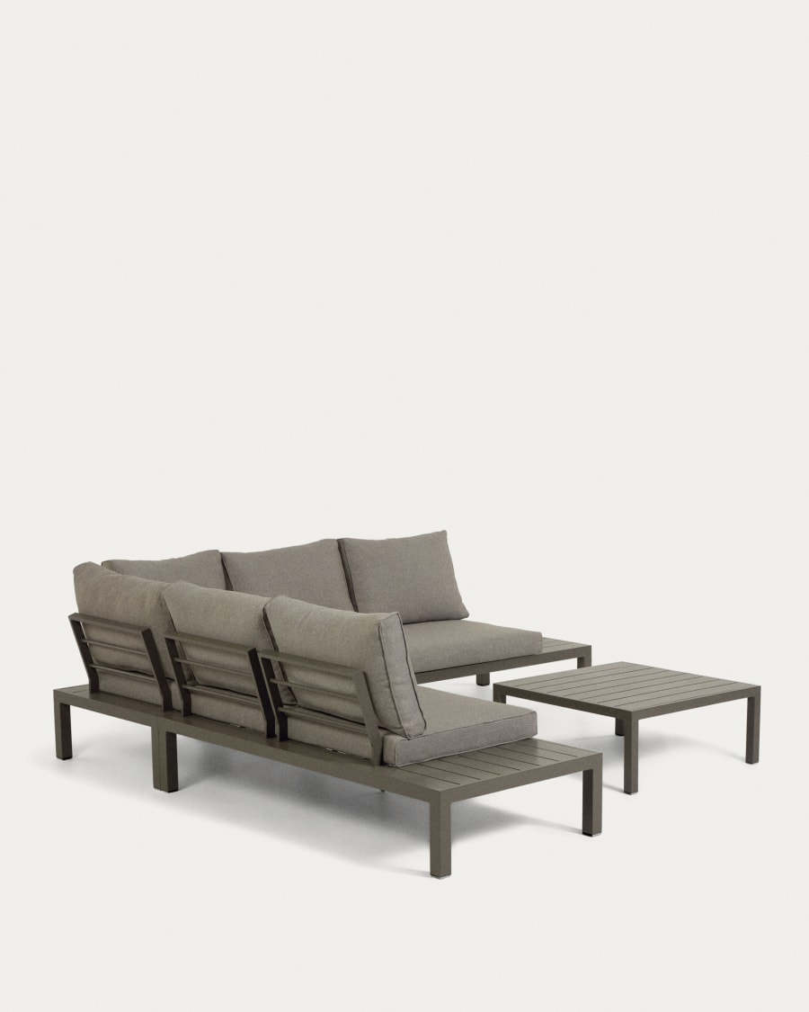Duke outdoor set comprising a 5-seater corner sofa and brown aluminium table