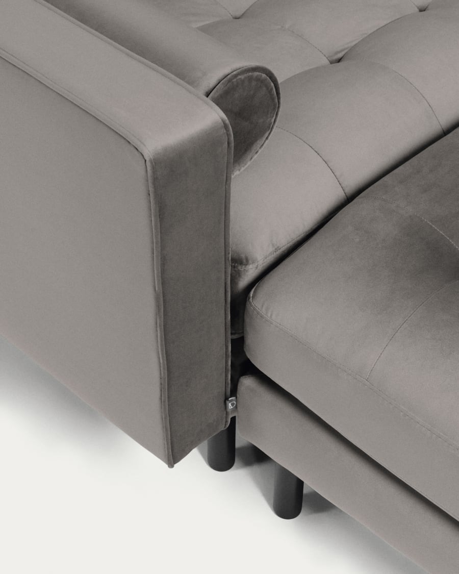 Debra 2 seater sofa with footrest in grey velvet, 182 cm