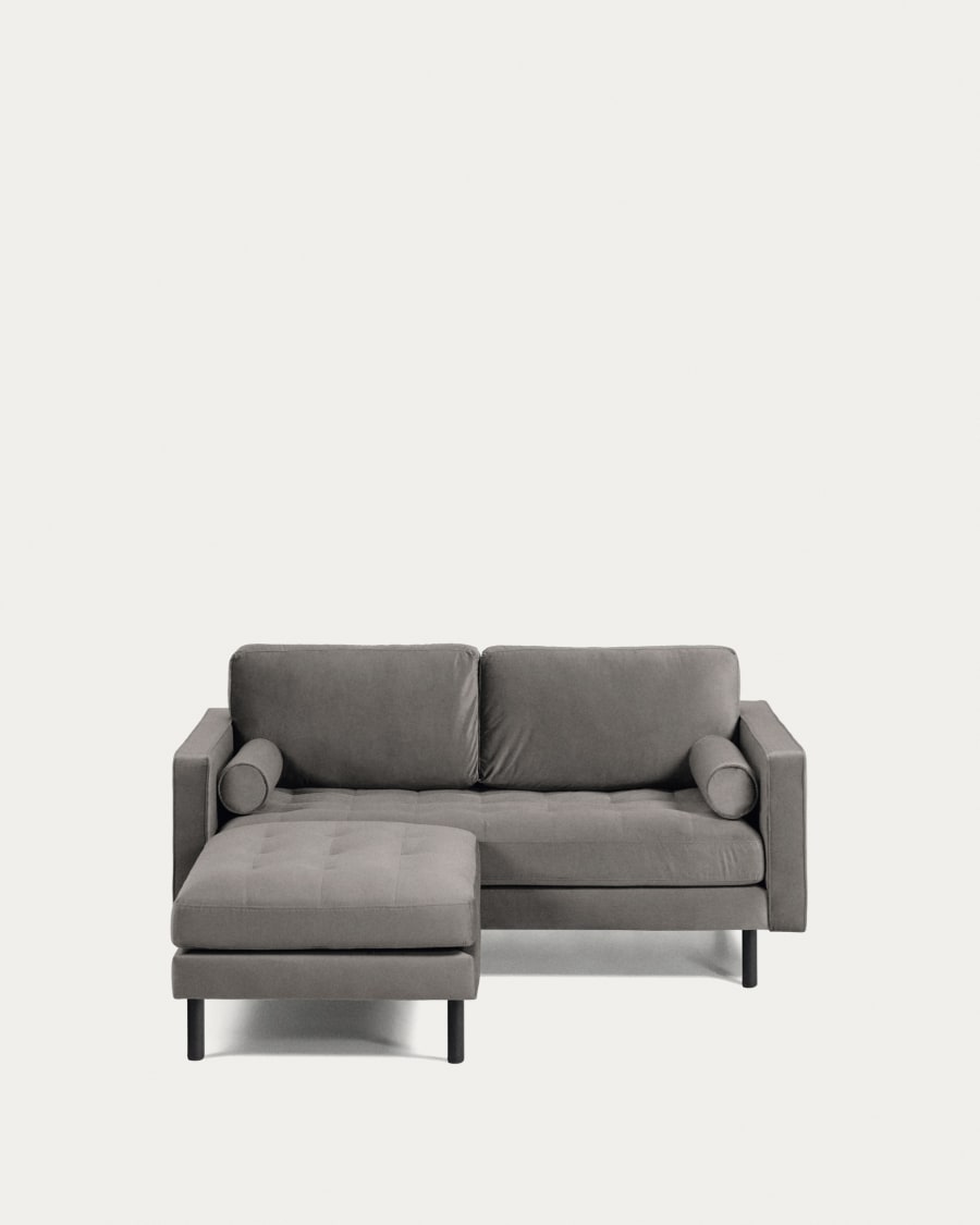 Debra 2 seater sofa with footrest in grey velvet, 182 cm