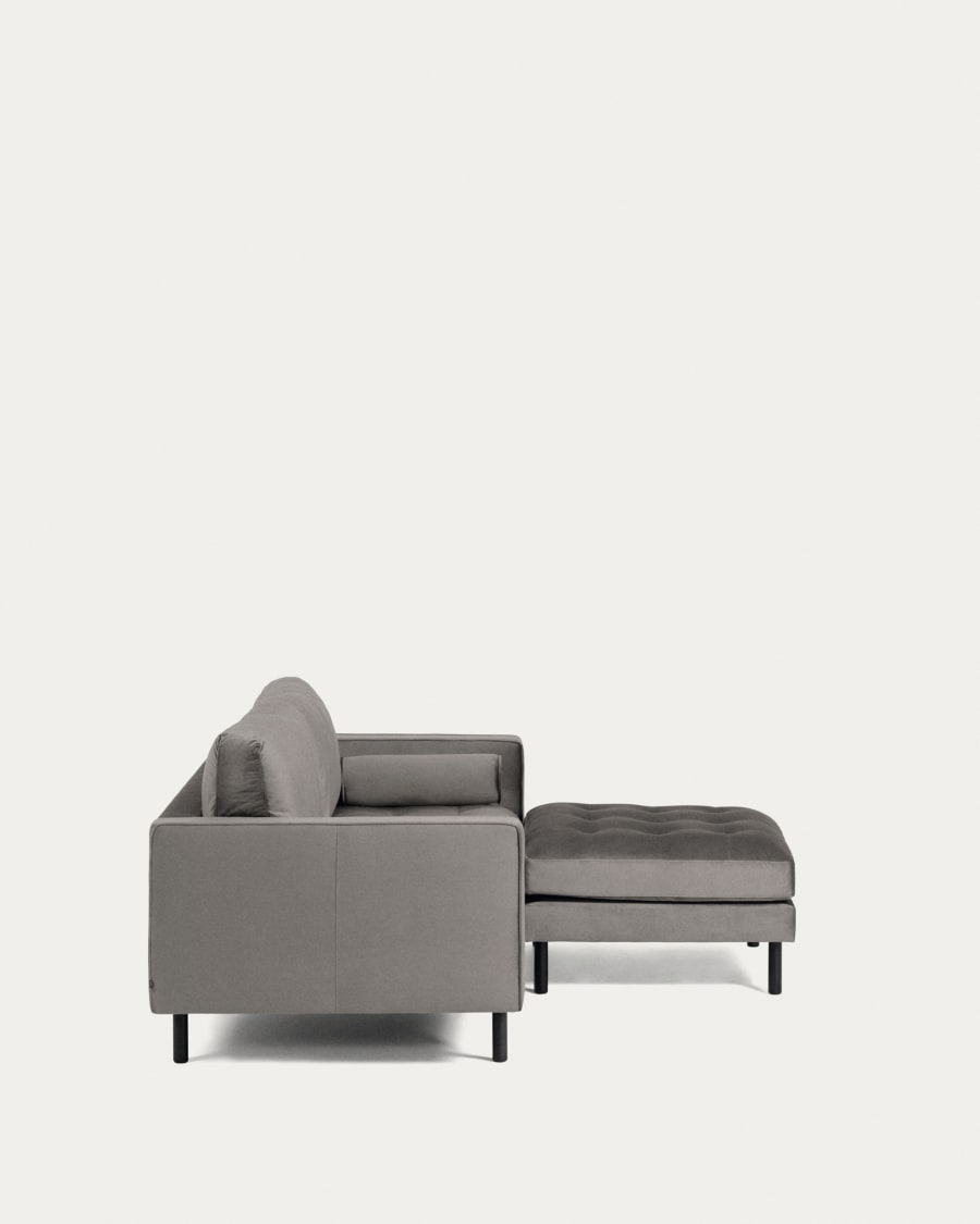 Debra 2 seater sofa with footrest in grey velvet, 182 cm