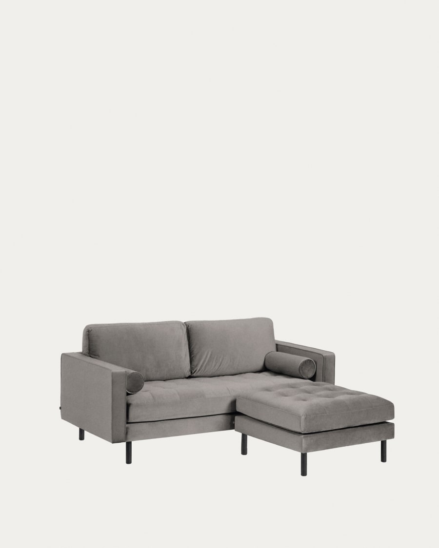 Debra 2 seater sofa with footrest in grey velvet, 182 cm