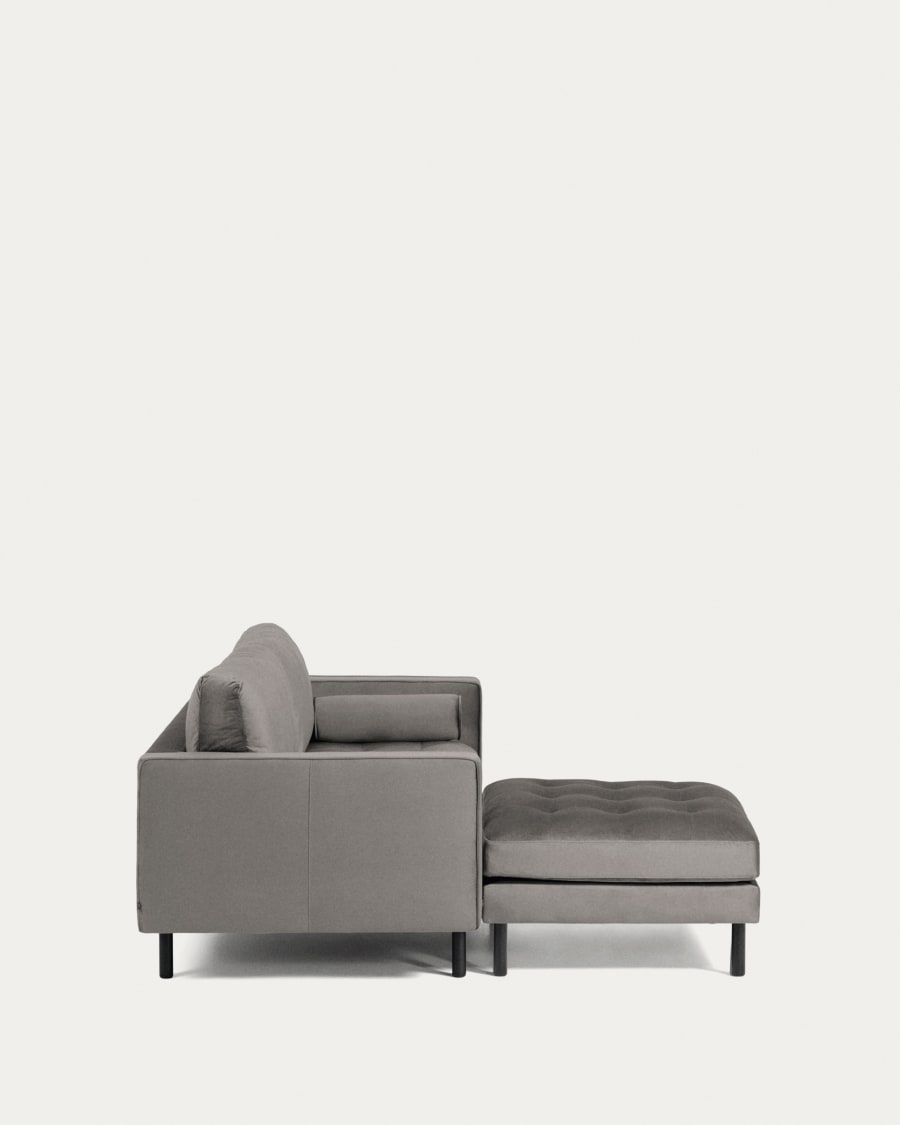 Debra 2 seater sofa with footrest in grey velvet, 182 cm