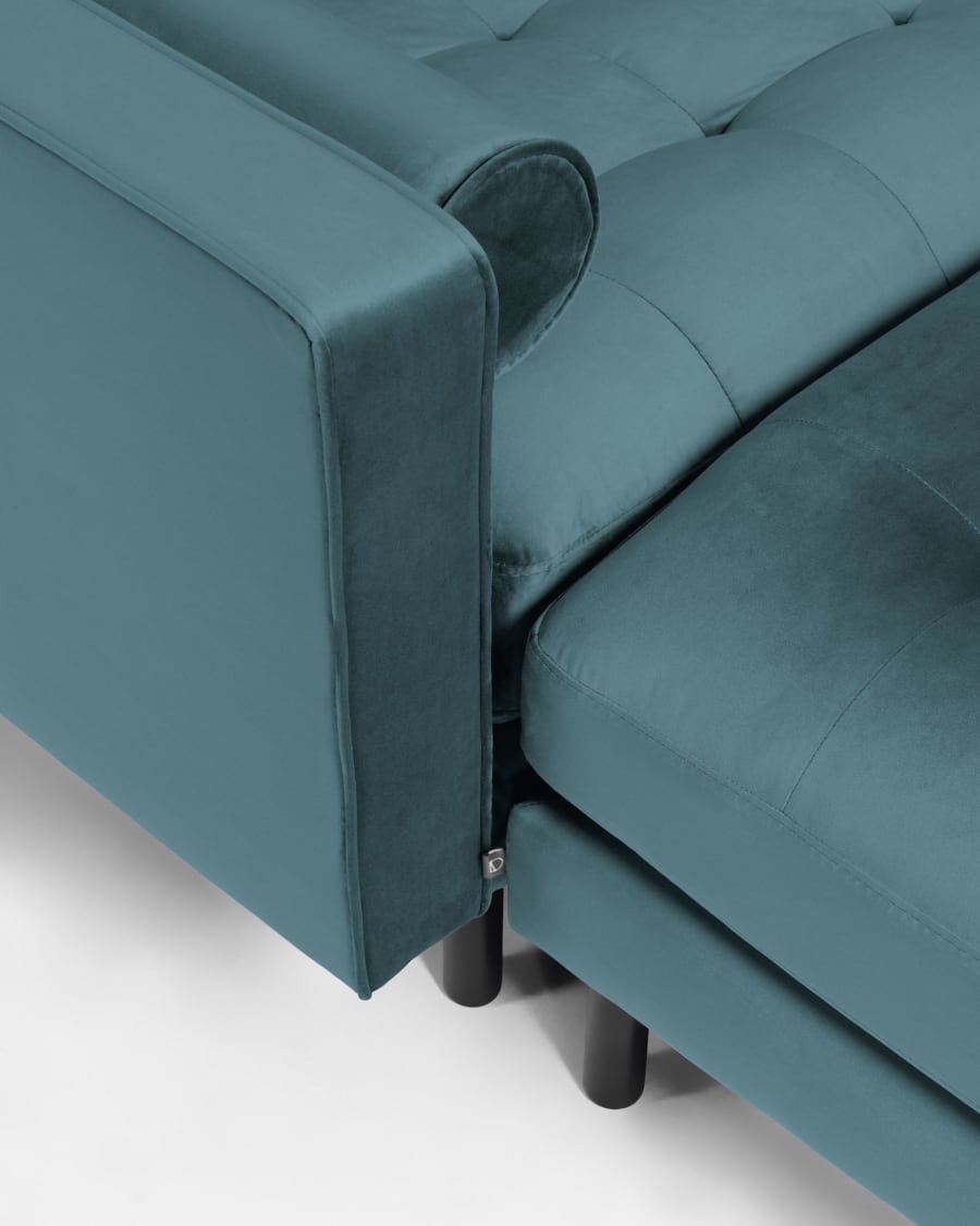 Debra 2 seater sofa with footrest in turquoise velvet, 182 cm