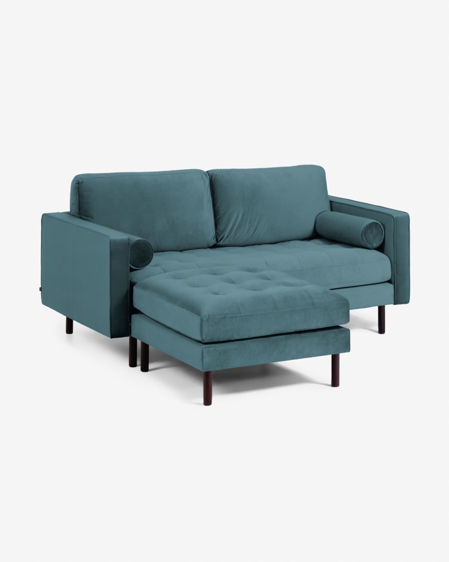Debra 2 seater sofa with footrest in turquoise velvet, 182 cm