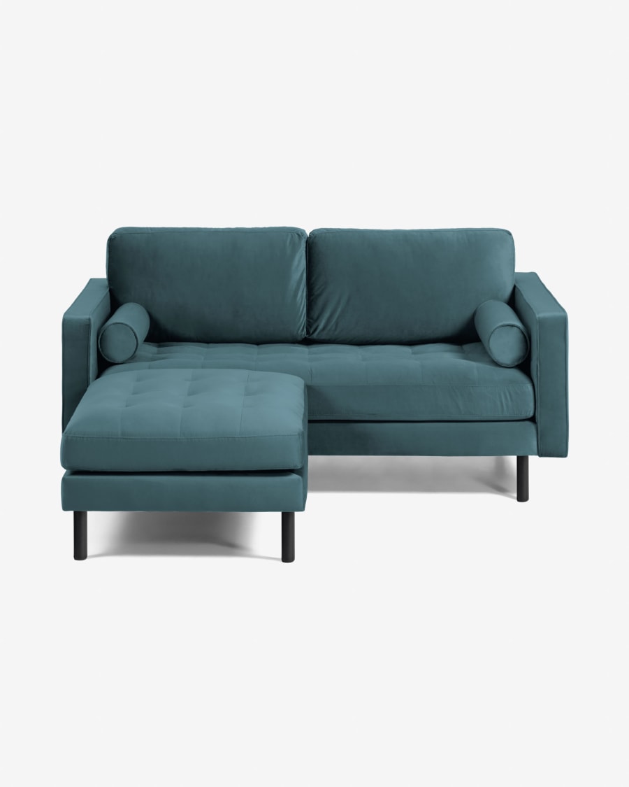Debra 2 seater sofa with footrest in turquoise velvet, 182 cm