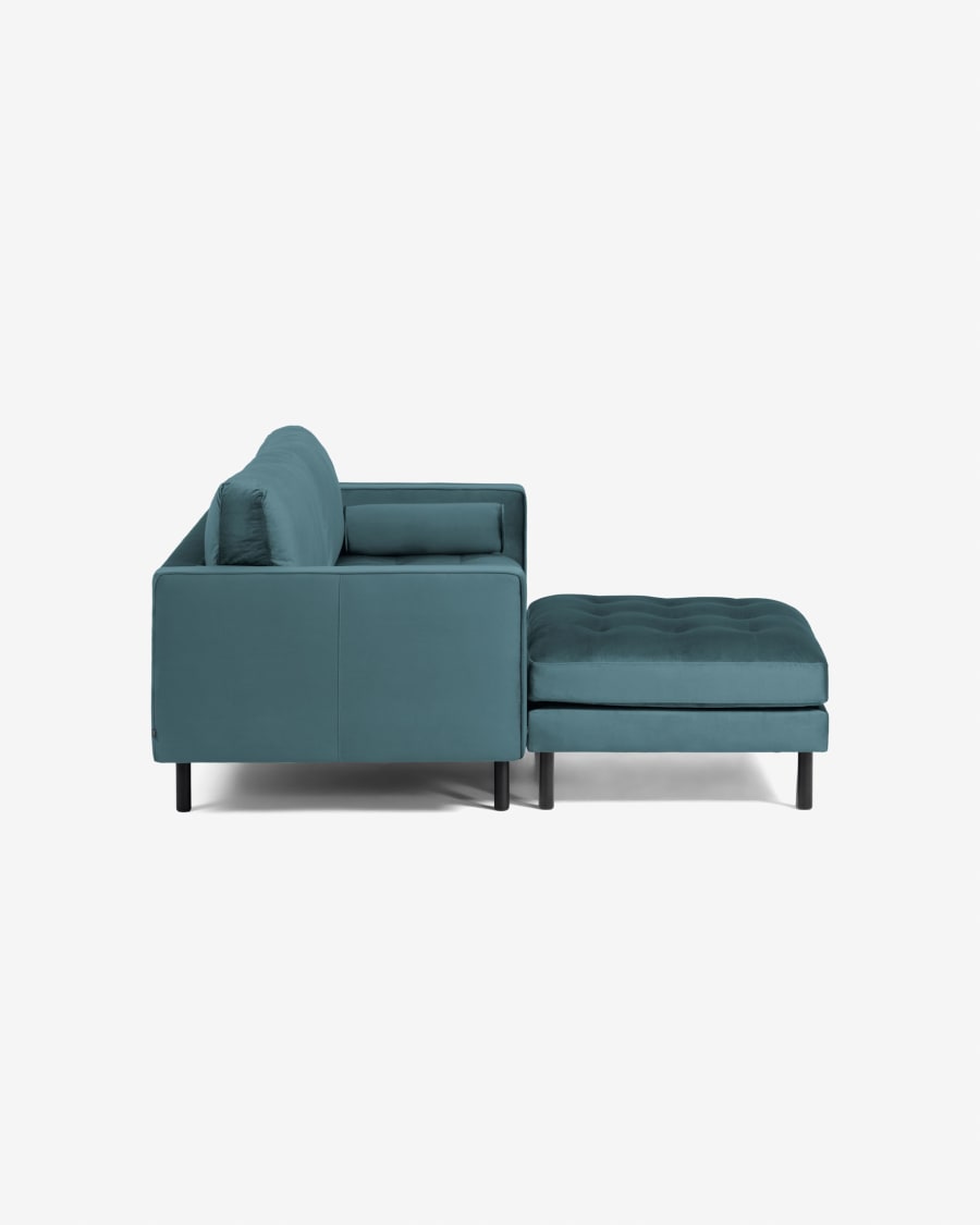 Debra 2 seater sofa with footrest in turquoise velvet, 182 cm