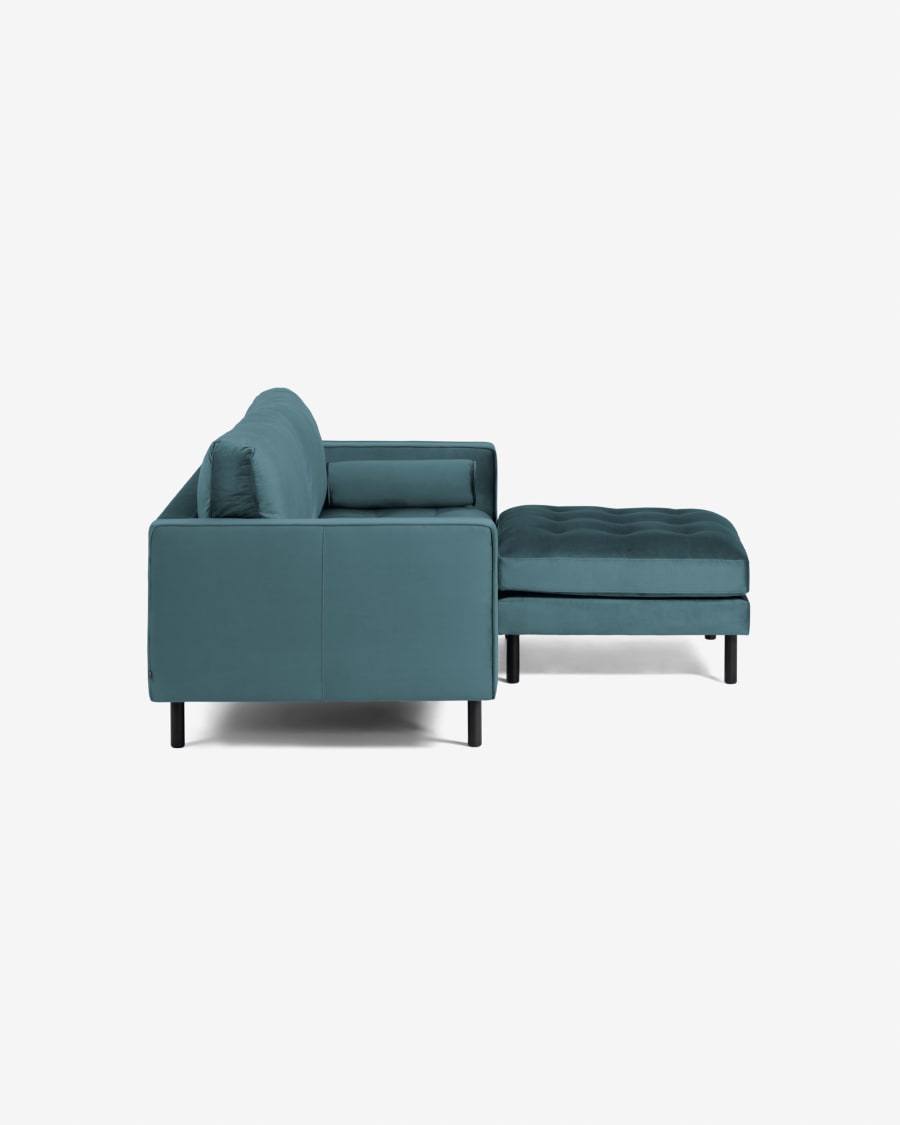 Debra 2 seater sofa with footrest in turquoise velvet, 182 cm
