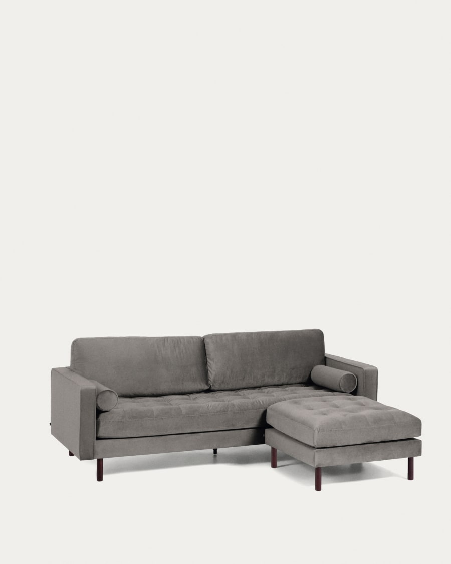 Debra 3 seater sofa with footrest in grey velvet, 222 cm
