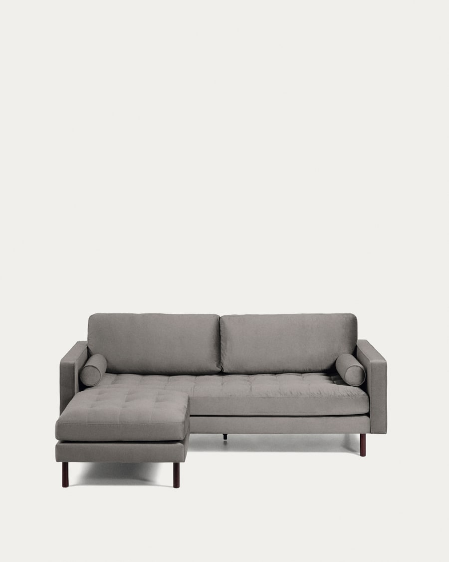 Debra 3 seater sofa with footrest in grey velvet, 222 cm