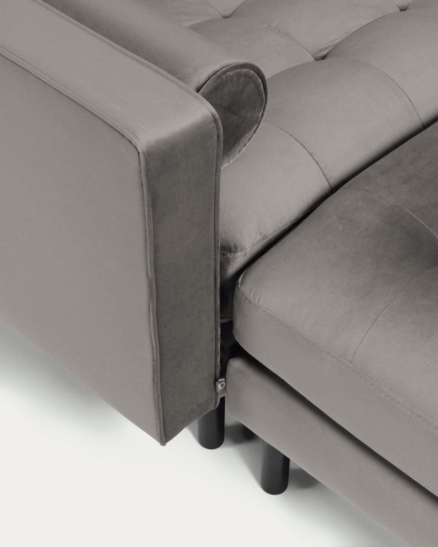 Debra 3 seater sofa with footrest in grey velvet, 222 cm