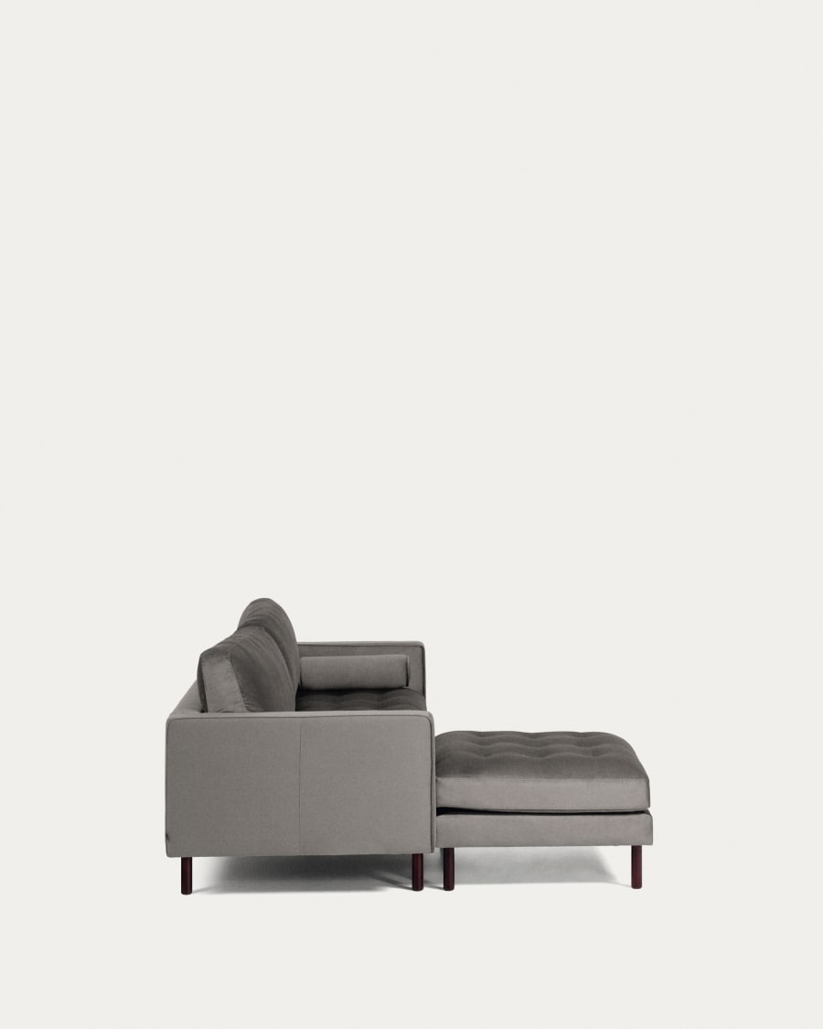 Debra 3 seater sofa with footrest in grey velvet, 222 cm