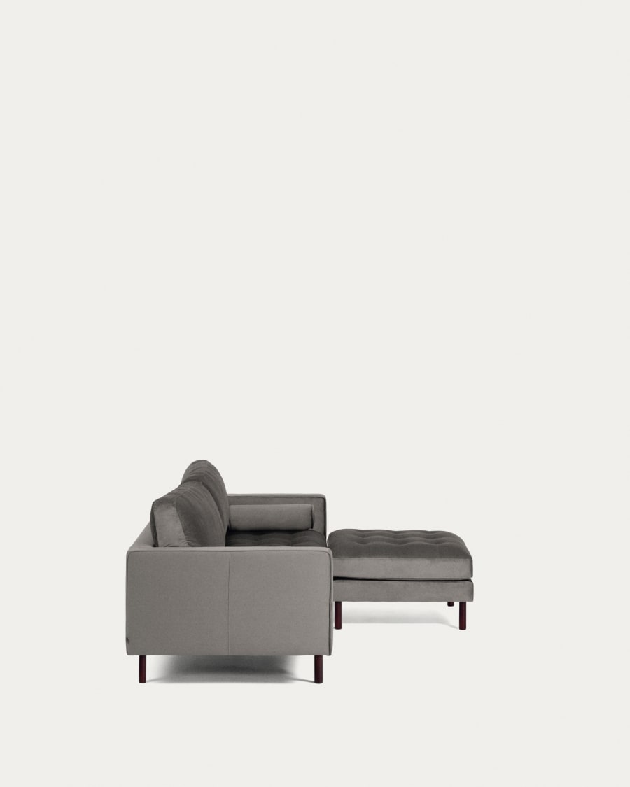 Debra 3 seater sofa with footrest in grey velvet, 222 cm
