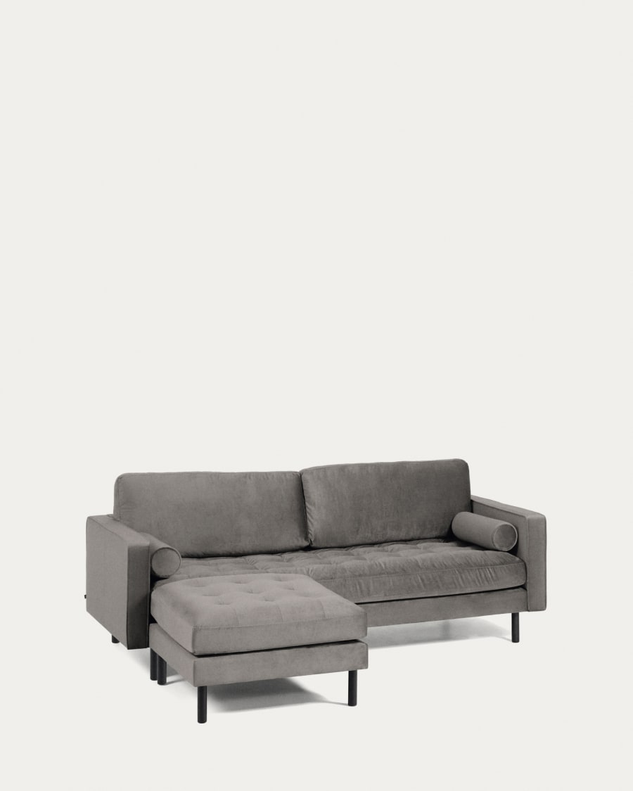 Debra 3 seater sofa with footrest in grey velvet, 222 cm