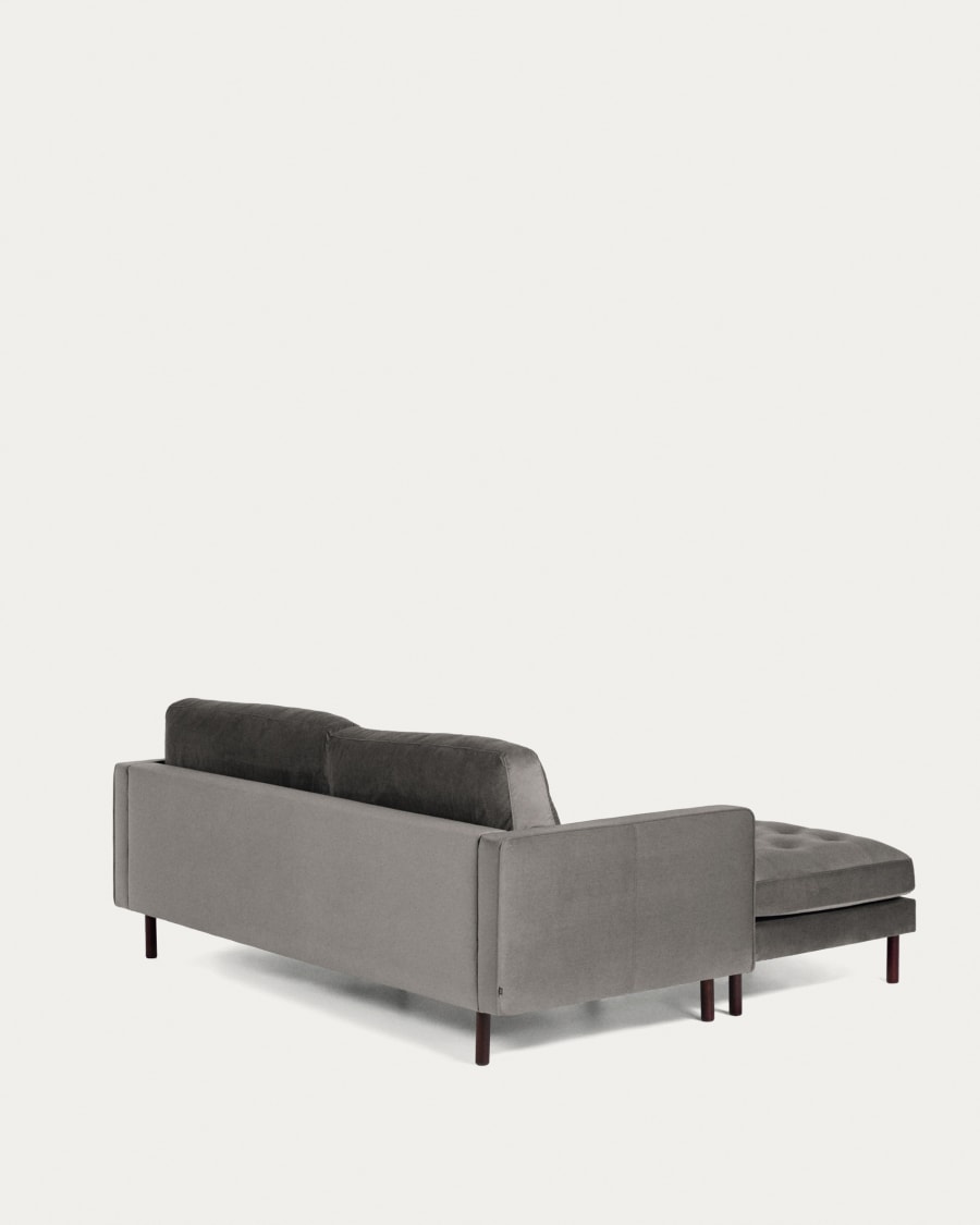 Debra 3 seater sofa with footrest in grey velvet, 222 cm