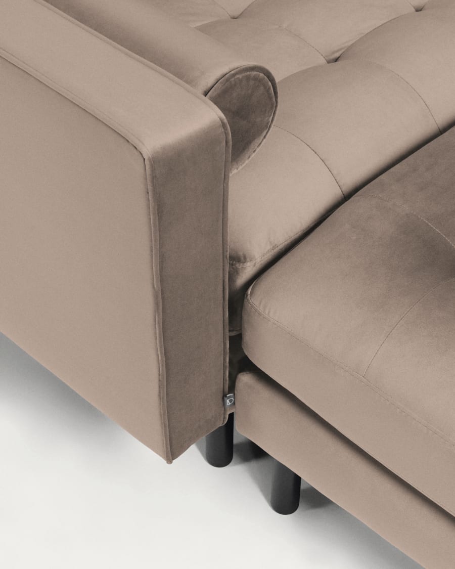 Debra 3 seater sofa with footrest in taupe velvet, 222 cm
