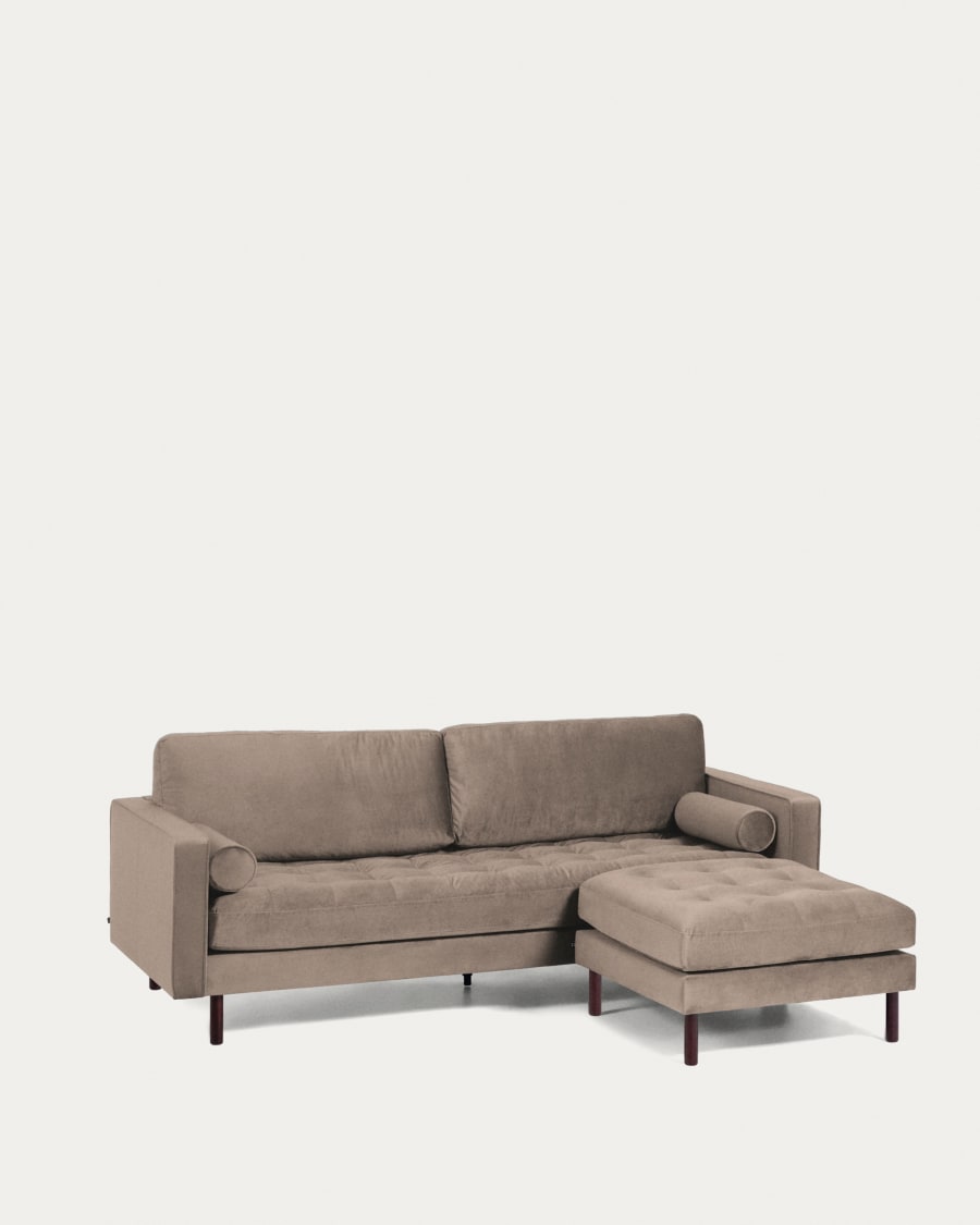 Debra 3 seater sofa with footrest in taupe velvet, 222 cm
