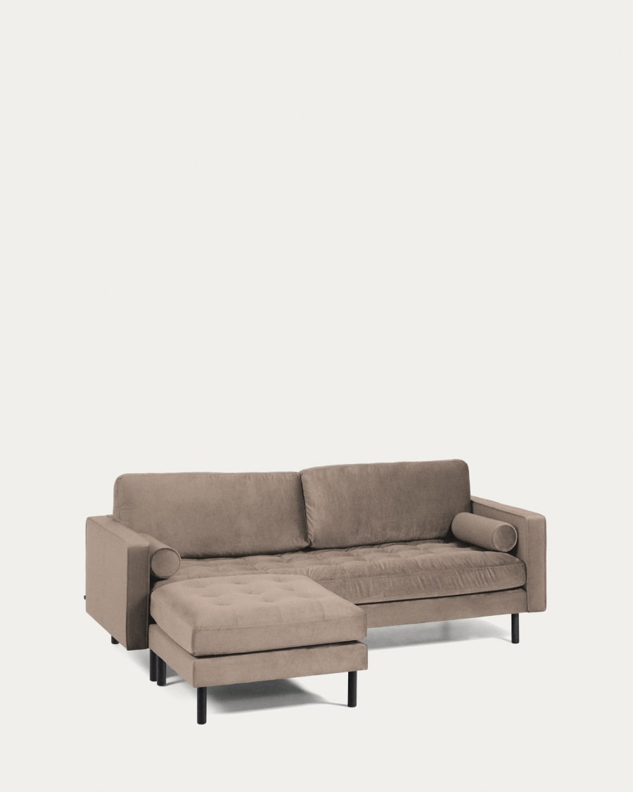 Debra 3 seater sofa with footrest in taupe velvet, 222 cm
