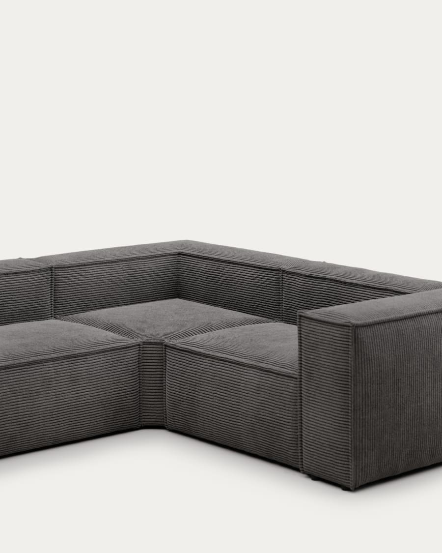 Blok 4 seater corner sofa in grey corduroy, 320 x 230 cm / 230 x 320 cm