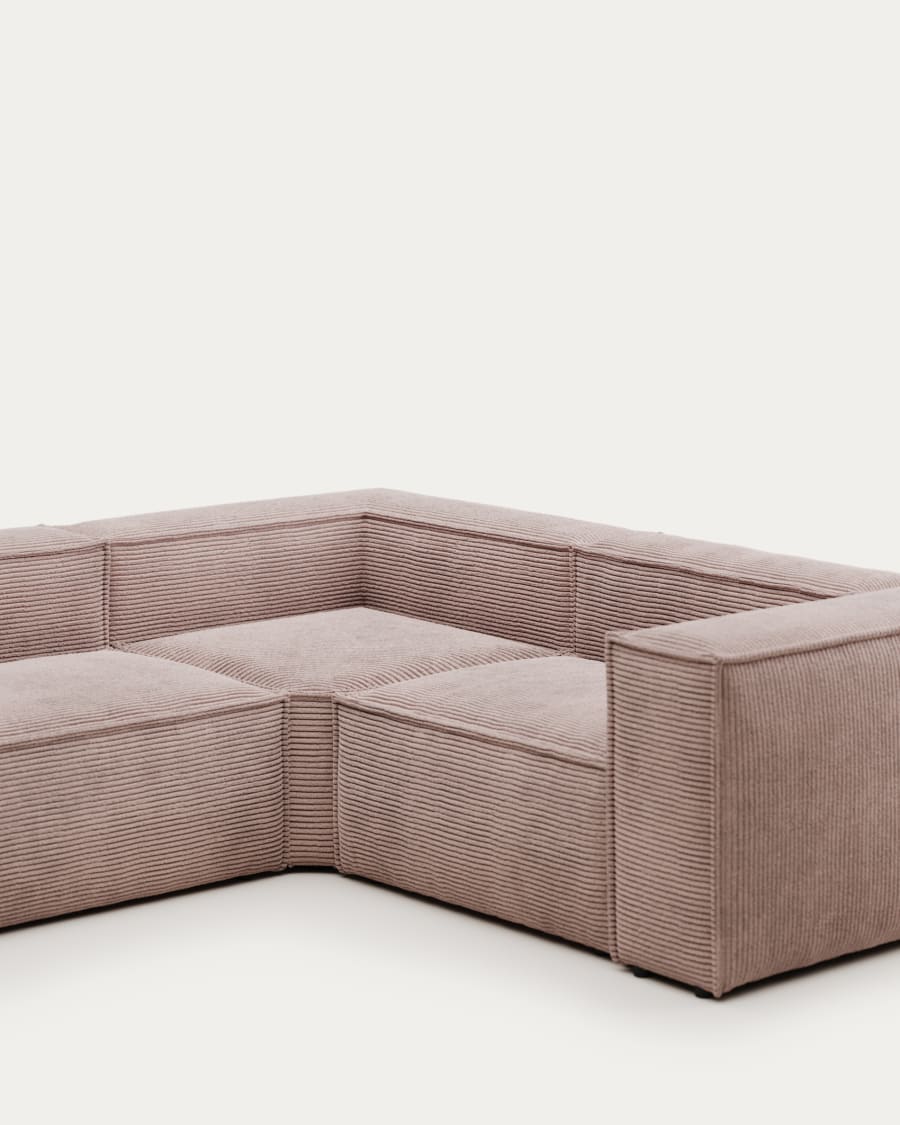 Blok 4 seater corner sofa in pink wide seam corduroy, 320 x 230 / 320 x 230 cm FR
