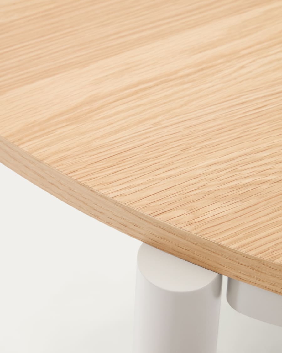 Montuiri extendable round table in oak veneer and steel legs with grey finish, Ø 120 (200) cm
