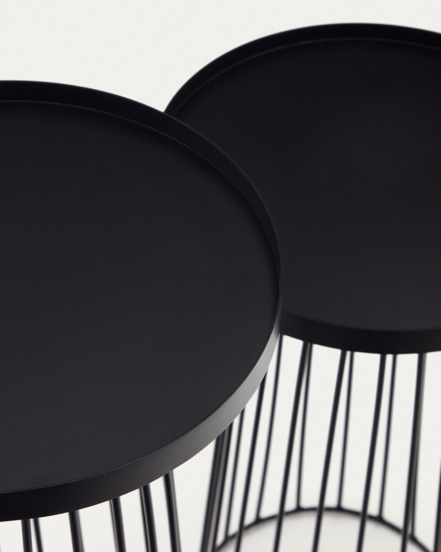 Dilva set of 2 metal side tables with painted matte black finish, Ø 36 cm