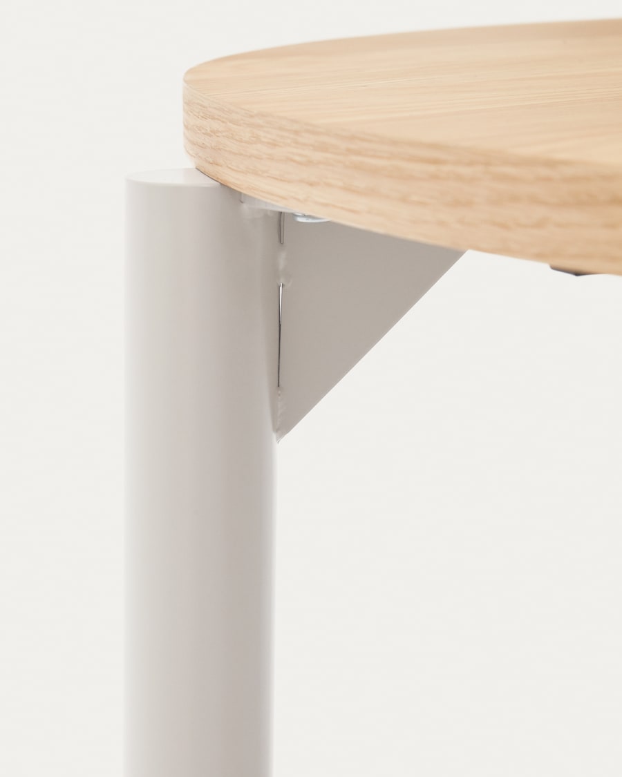 Montuiri extendable round table in oak veneer and steel legs with grey finish, Ø 120 (200) cm
