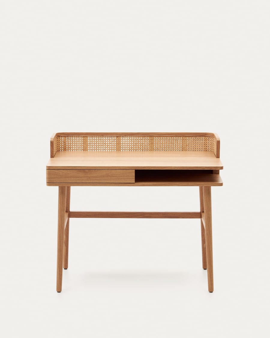 Araxi table in veneer, solid ash wood and rattan 105 x 62 cm