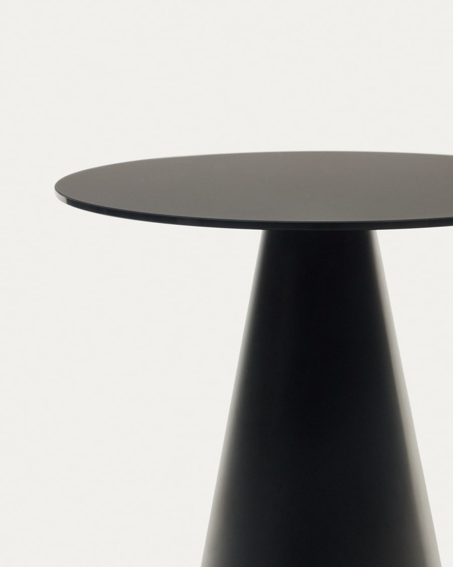Wilshire tempered glass and metal side table with a black finish, Ø 50 cm