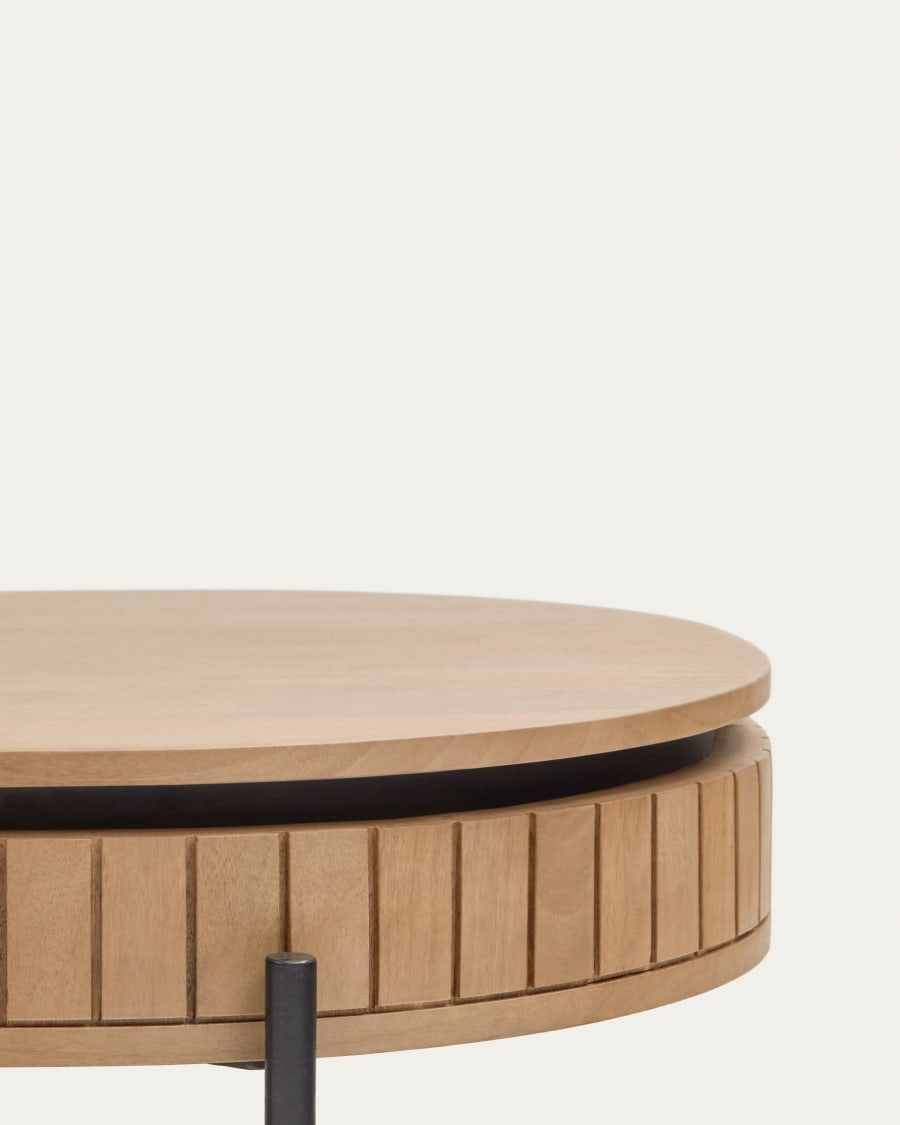 Licia mango wood coffee table with 1 drawer, with a natural finish and metal, 130 x 65 cm
