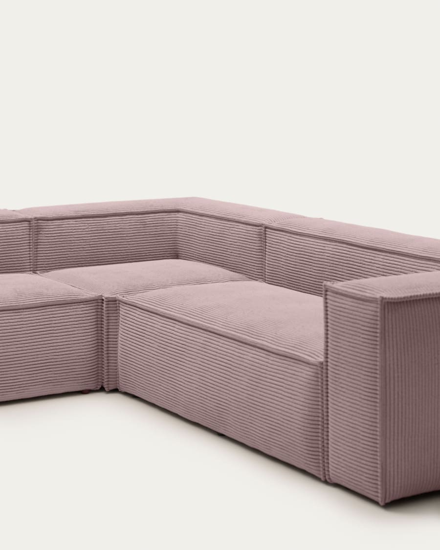 Blok 5 seater corner sofa in pink wide seam corduroy, 320 x 290 / 290 x 320 cm