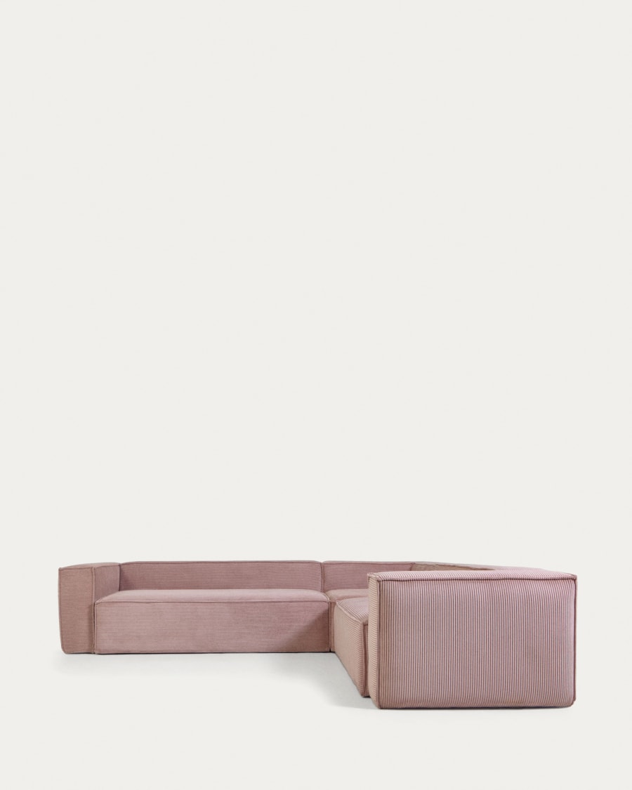 Blok 5 seater corner sofa in pink wide seam corduroy, 320 x 290 / 290 x 320 cm
