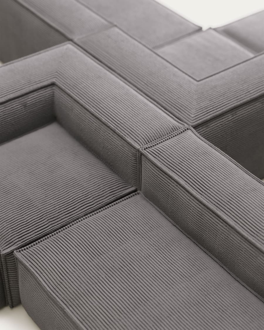 Blok 4 seater corner sofa in grey wide seam corduroy, 290 x 290 cm