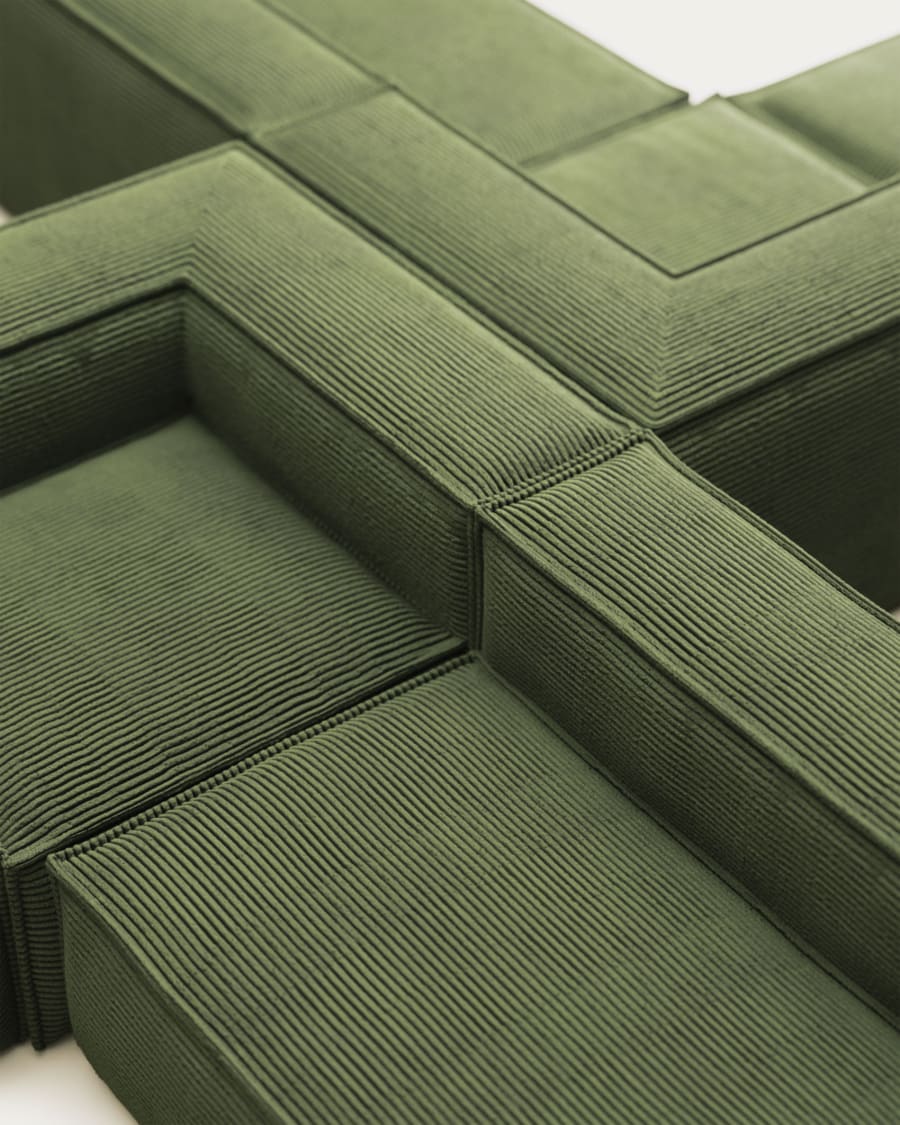 Blok 4 seater corner sofa in wide seam green corduroy, 290 x 290 cm FSC Mix Credit