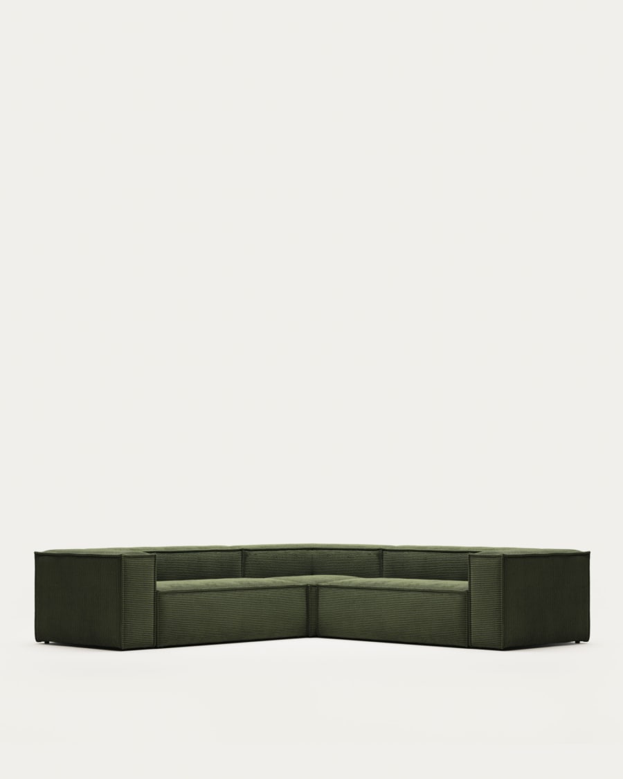 Blok 4 seater corner sofa in wide seam green corduroy, 290 x 290 cm FSC Mix Credit