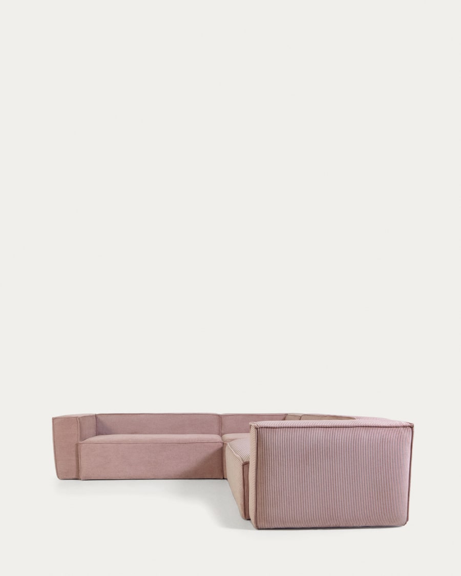 Blok 4 seater corner sofa in pink corduroy, 290 x 290 cm