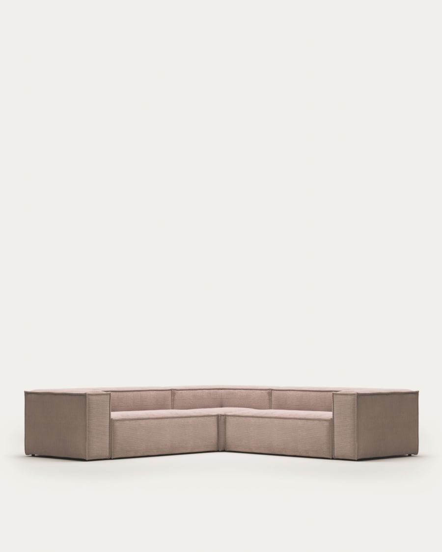 Blok 4 seater corner sofa in pink corduroy, 290 x 290 cm FSC Mix Credit FR