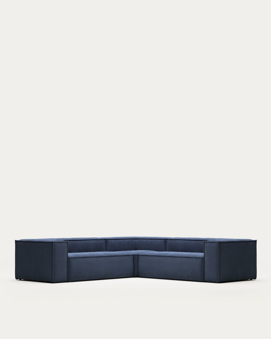 Blok 4 seater corner sofa in blue corduroy, 290 x 290 cm FR