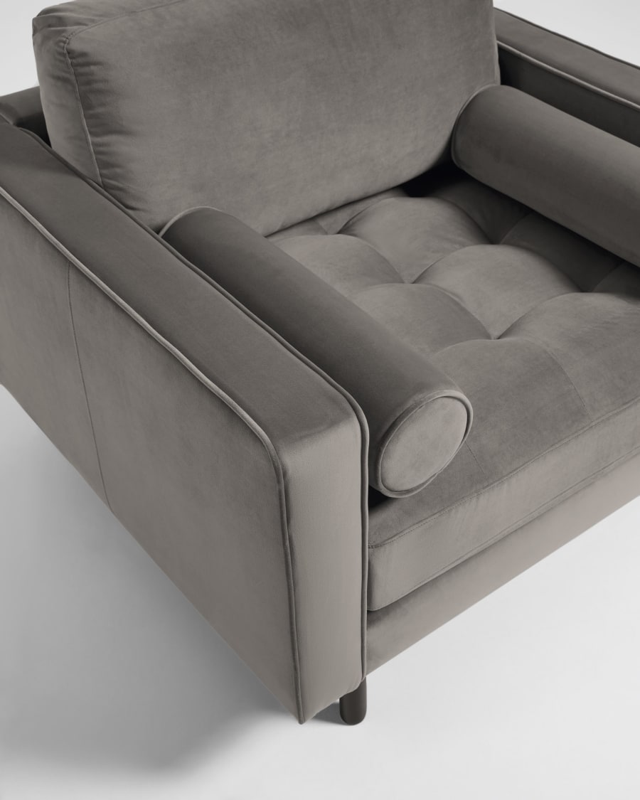 Debra armchair in grey velvet with beech wood legs