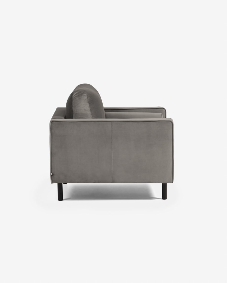 Debra armchair in grey velvet with beech wood legs