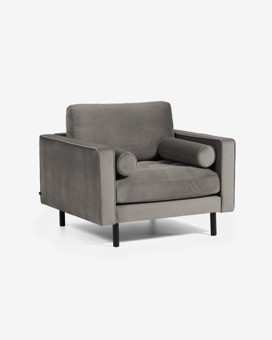 Debra armchair in grey velvet with beech wood legs