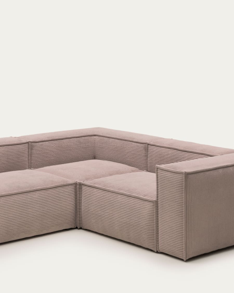 Blok 3 seater corner sofa in pink wide seam corduroy, 290 x 230 cm / 230 cm 290 cm FR