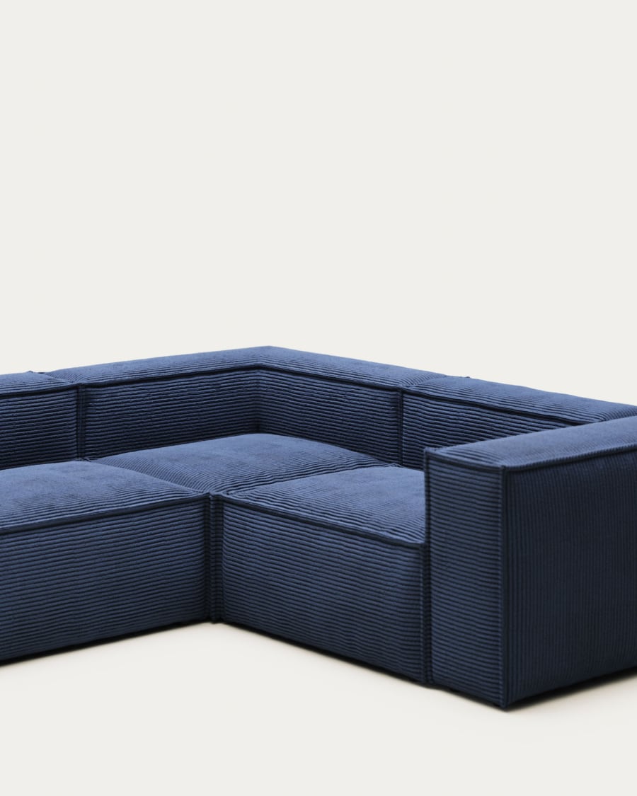 Blok 3 seater corner sofa in blue wide seam corduroy, 90 x 230 cm / 230 cm x 290 cm FSC Mix Credit FR