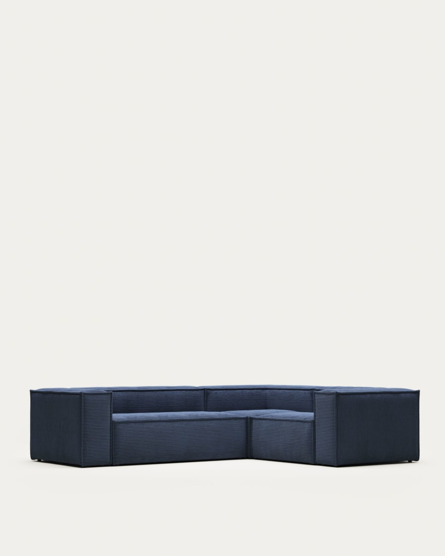 Blok 3 seater corner sofa in blue wide seam corduroy, 90 x 230 cm / 230 cm x 290 cm FSC Mix Credit FR