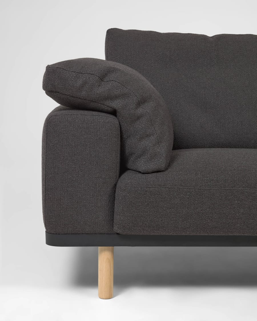 Noa 3 seater sofa with cushions in grey with natural finish legs, 230 cm