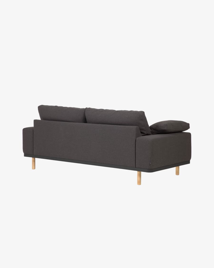 Noa 3 seater sofa with cushions in grey with natural finish legs, 230 cm