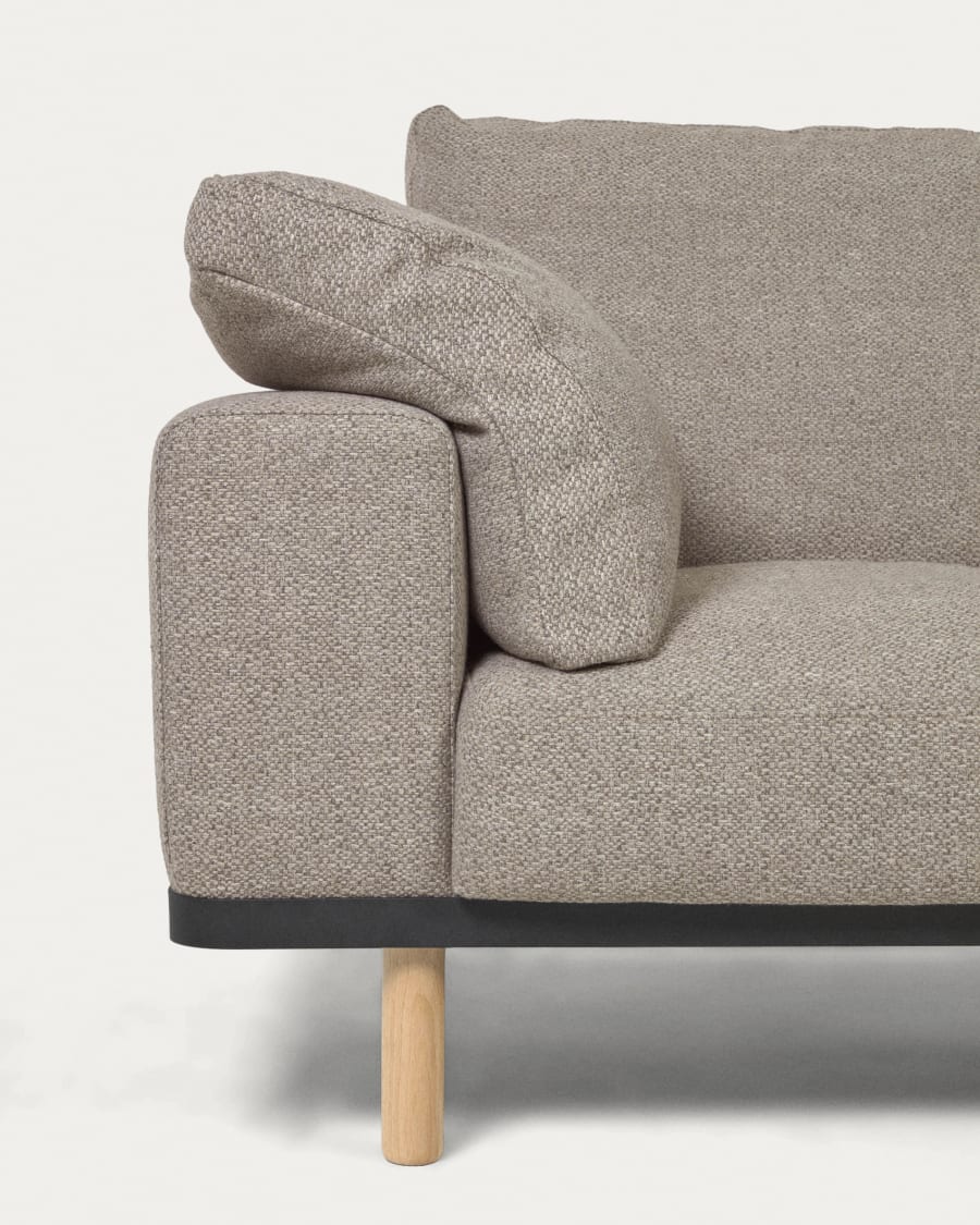 Noa 3 seater sofa with cushions in beige with natural finish legs, 230 cm