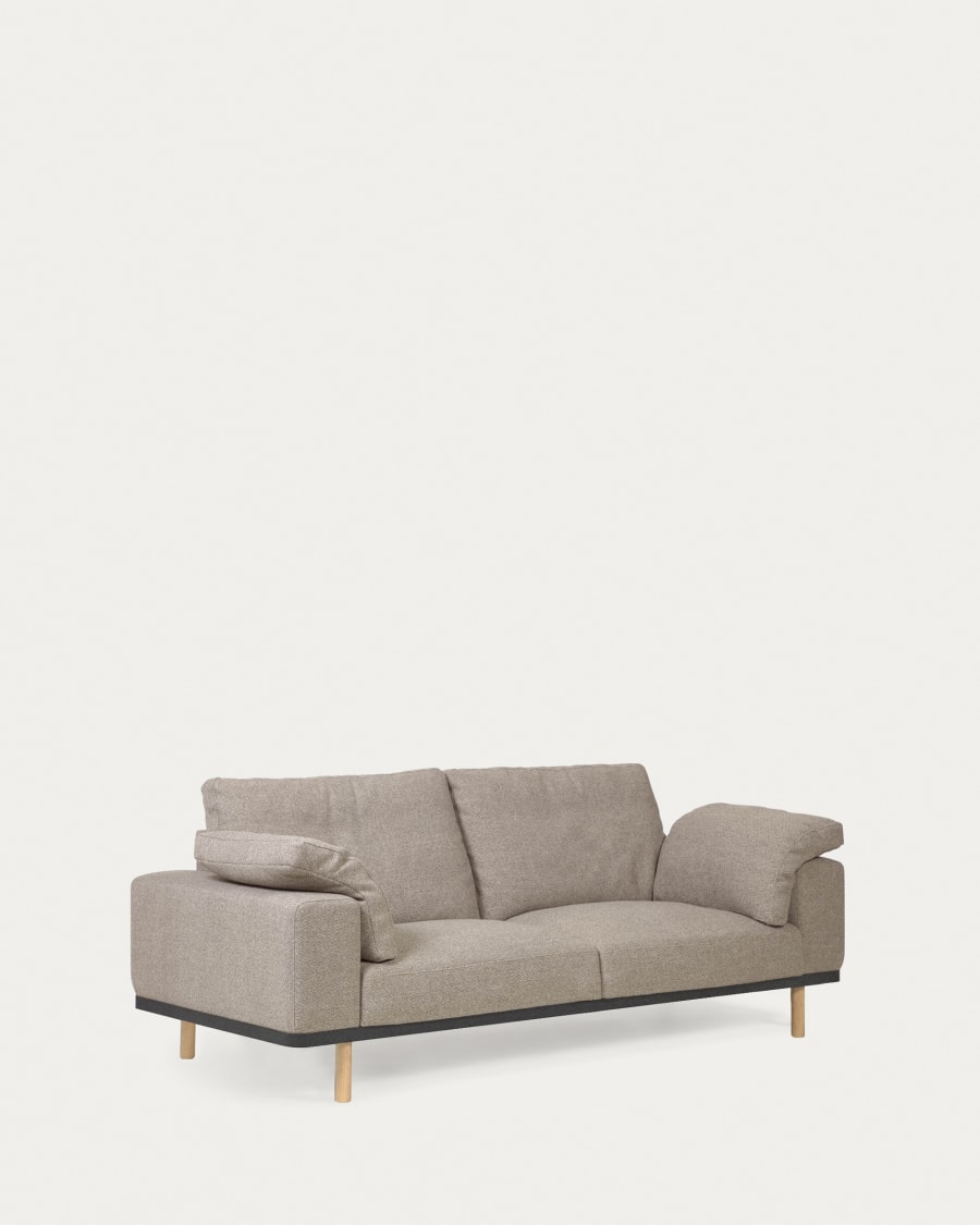 Noa 3 seater sofa with cushions in beige with natural finish legs, 230 cm