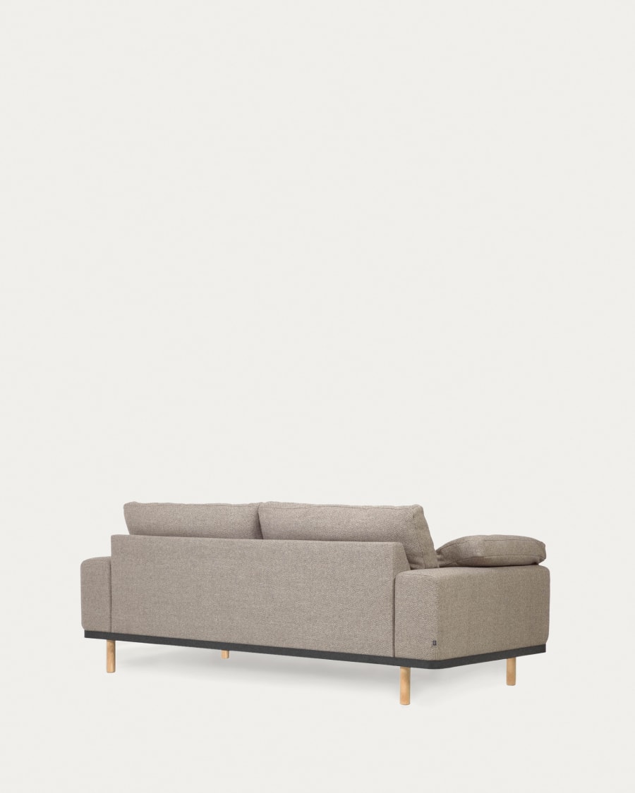 Noa 3 seater sofa with cushions in beige with natural finish legs, 230 cm