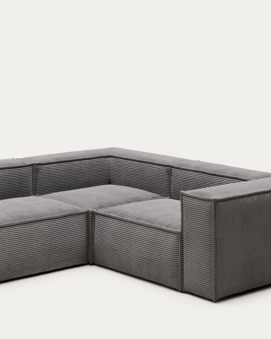Blok 3 seater corner sofa in grey wide seam corduroy, 290 x 230 cm / 230 cm 290 cm