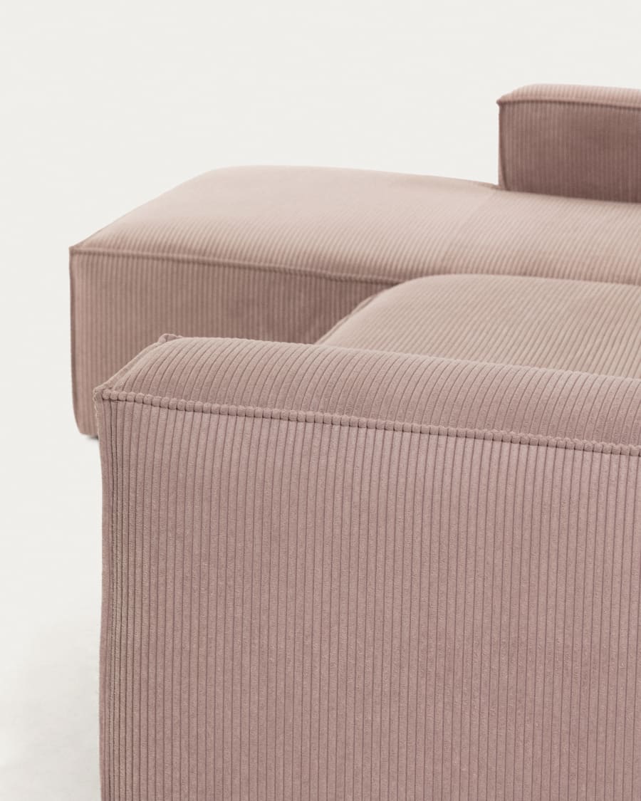 Blok 3 seater sofa with left side chaise longue in pink wide seam corduroy, 300 cm